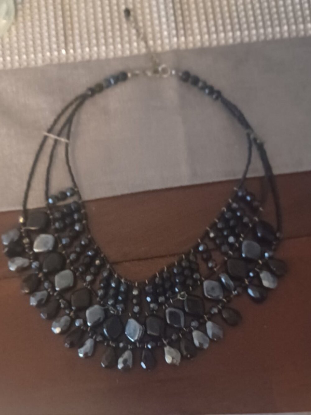 Gorgeous Black Hematite Beaded Statement Necklace Adj Clasp Large